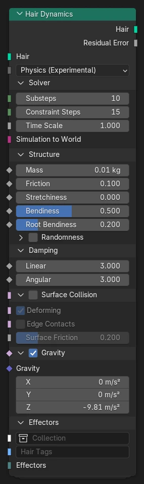 Hair Dynamics node.